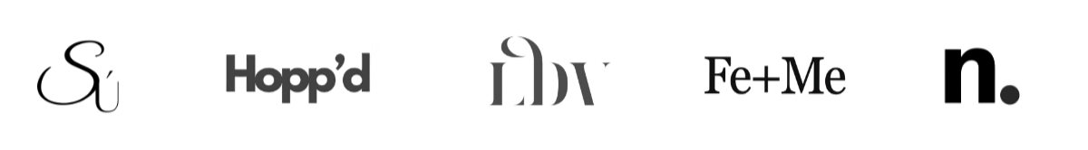 Collection of six different stylized text logos with varying fonts and designs.