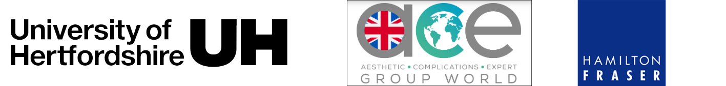 Logos of University of Hertfordshire, Aesthetic Group World, and Hamilton Fraser.