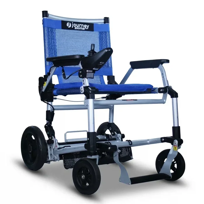 journey-zoomer-lightweight-folding-power-chair-blue-silver-front-view.webp