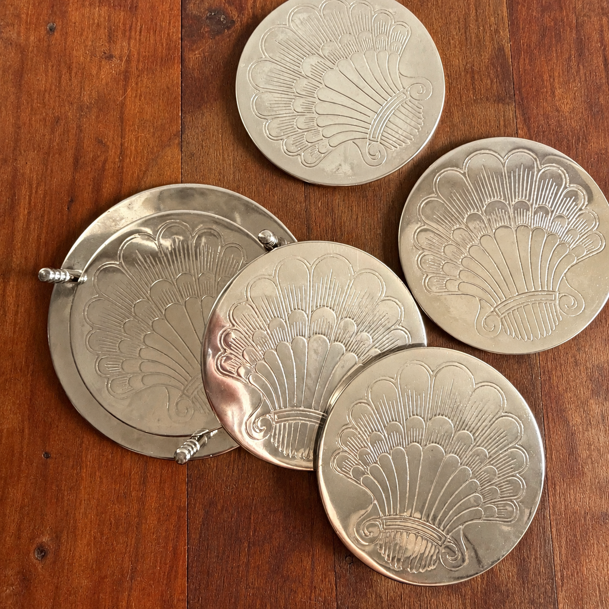 Silver Plate Fan Seashell Coasters