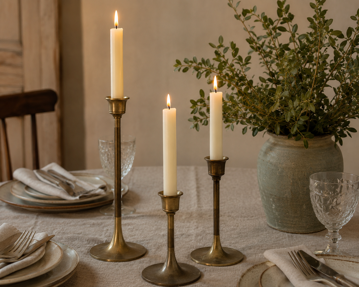 Brass Candlestick Holders - Set of 3