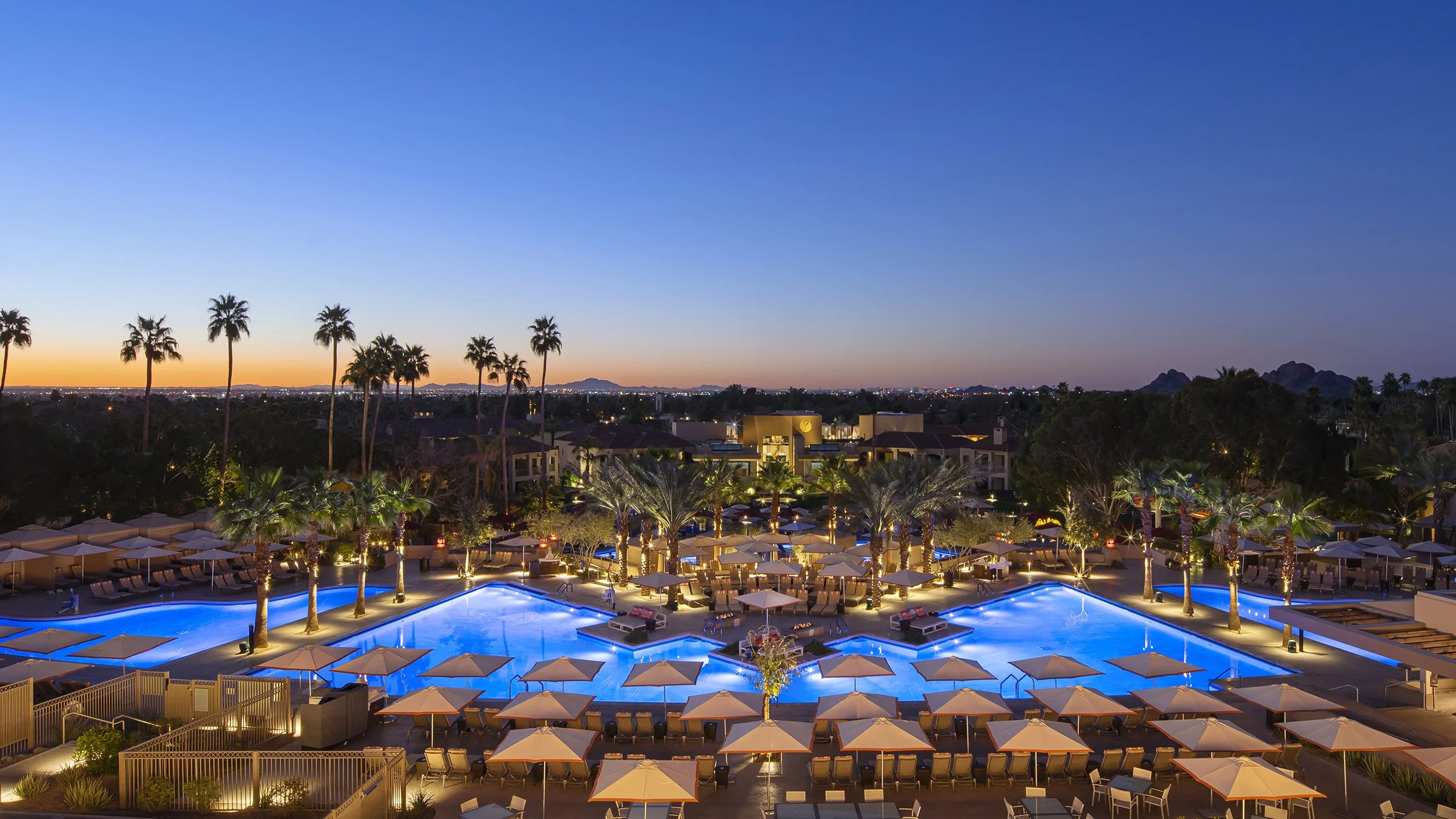 Aerial shot of the Phoenician pool at sunset