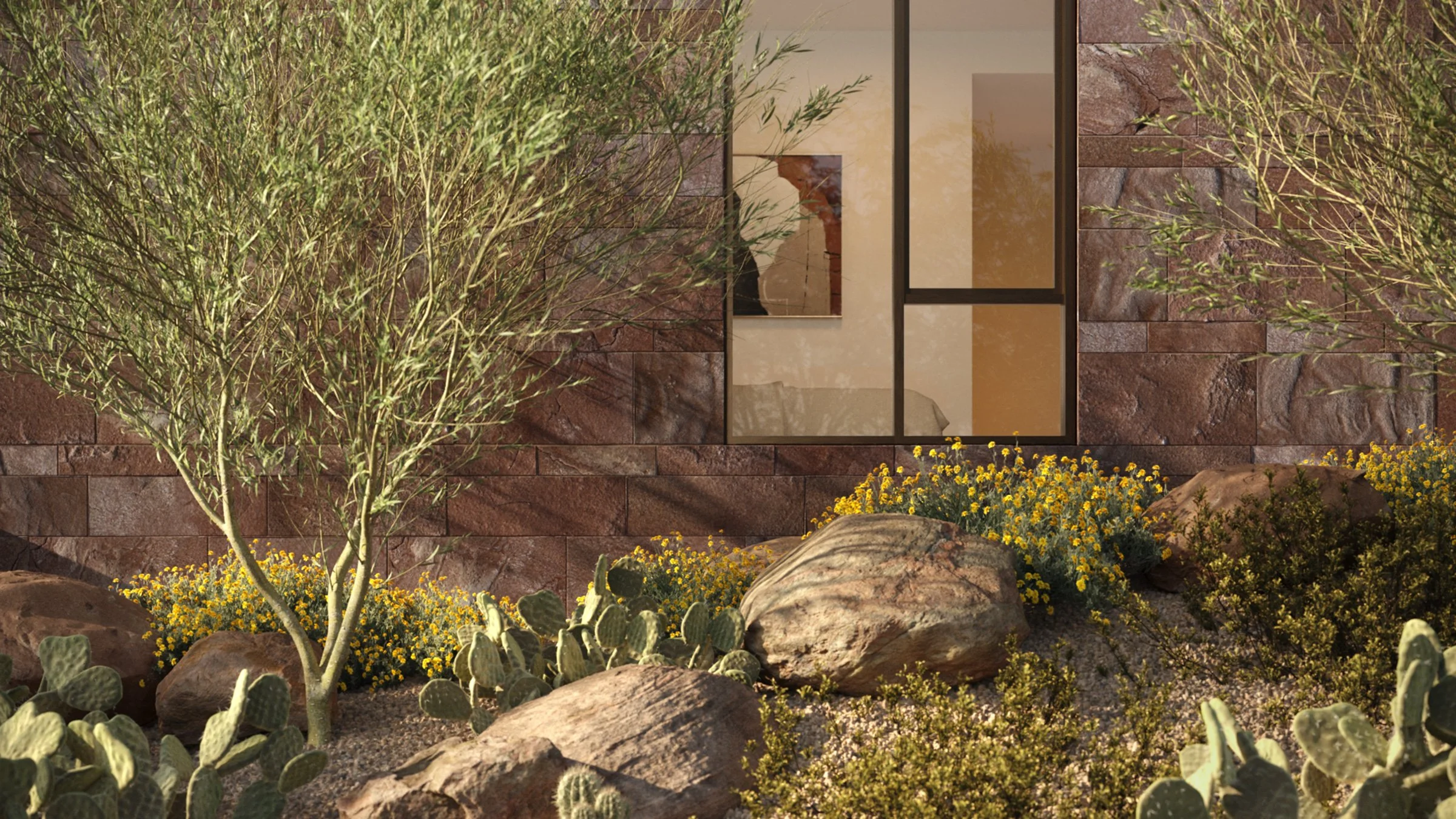 Exterior detail of window and landscaping