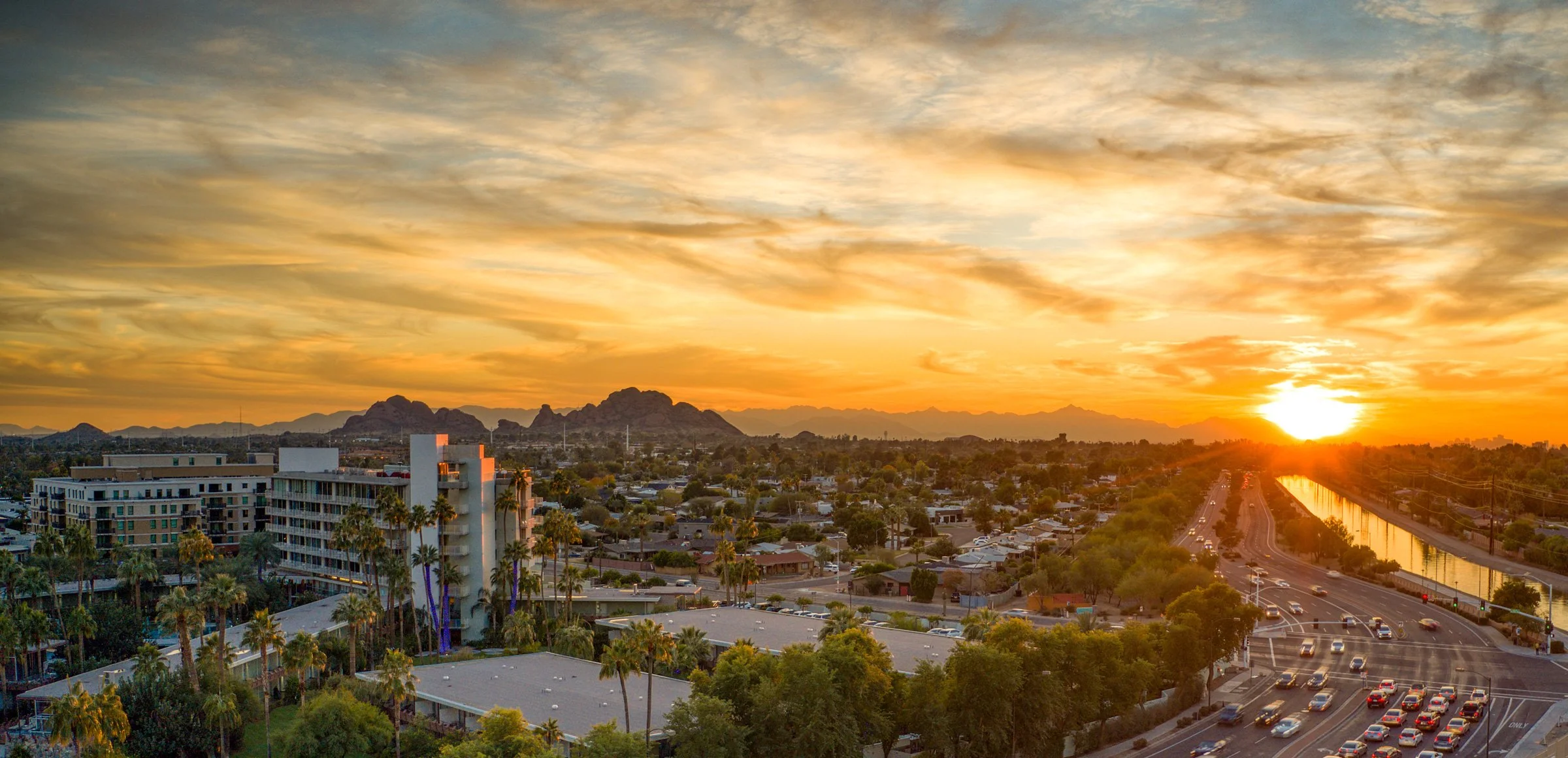 Sun setting over downtown Scottsdale