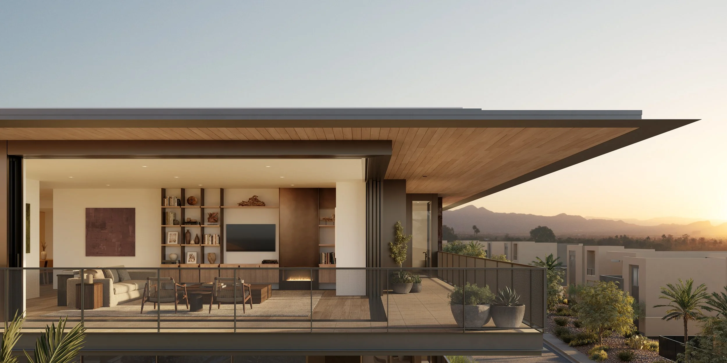 Aerial shot of a top floor terrace