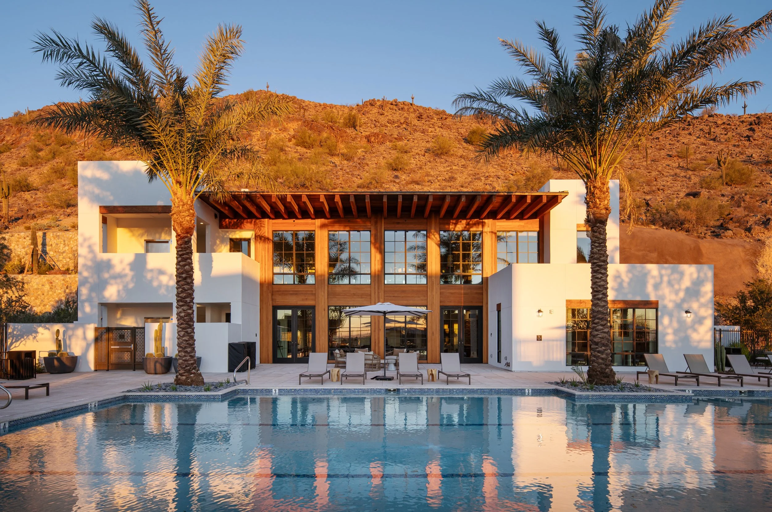 Exterior of the Mountain Club as the sun is setting