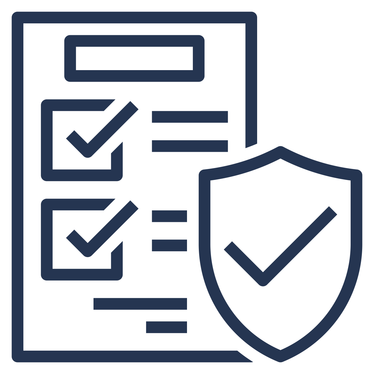 Checklist with checkmarks and a shield symbolizing security or protection.