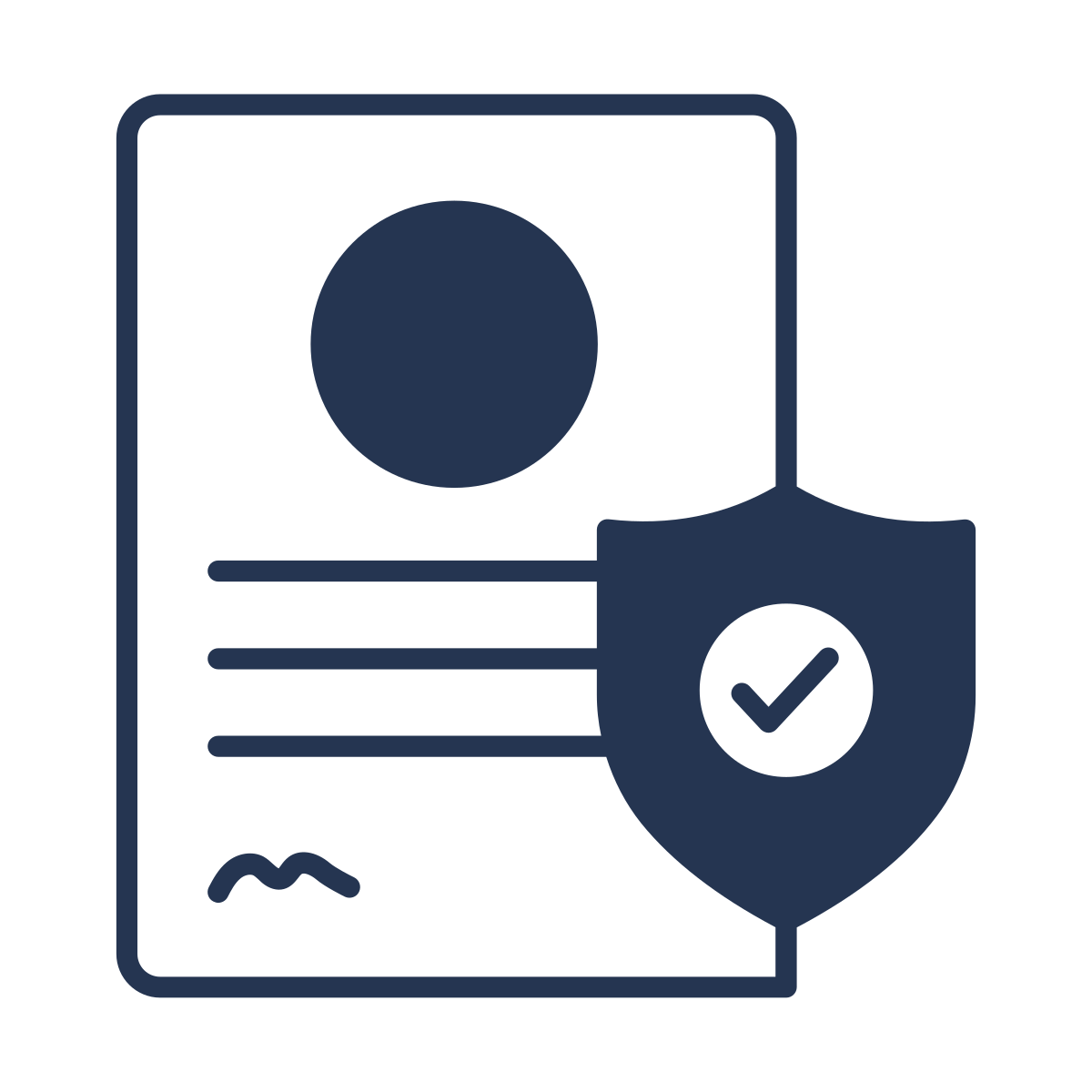 Illustration of a certificate with a shield emblem featuring a check mark, symbolizing security or verification.
