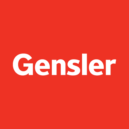 Red background with the white text 'Gensler' in the center.