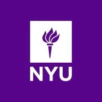 NYU logo with a purple background and a white torch symbol above the letters NYU.