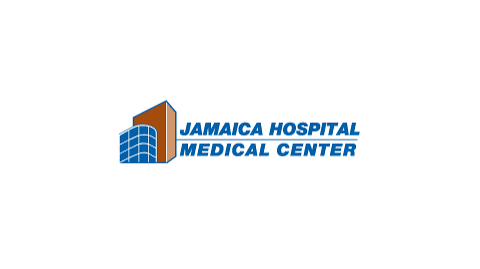 Jamaica Hospital Medical Center logo with stylized building in brown and blue colors.