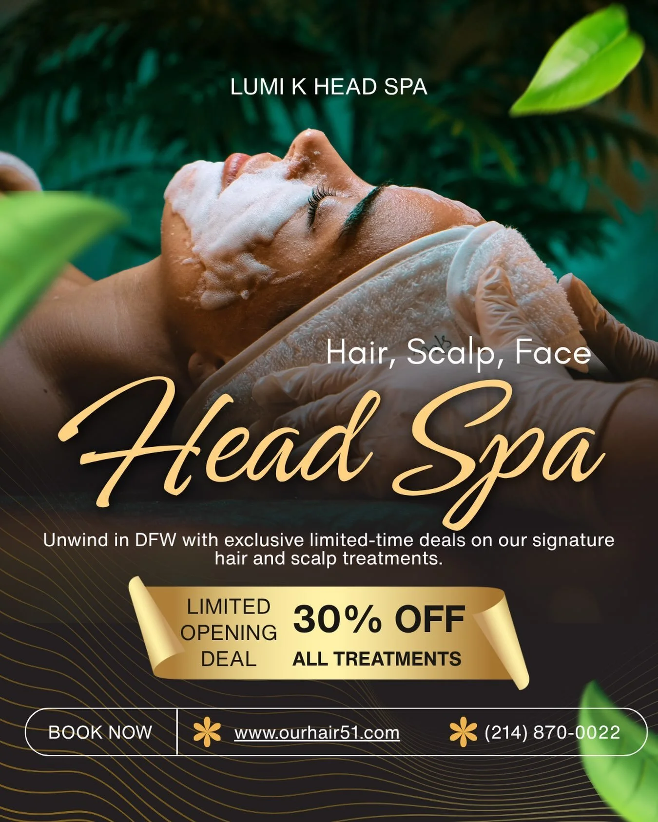 ✨ 30% OFF GRAND OPENING SPECIAL ✨

We&rsquo;re celebrating the opening of Lumi K Head &amp; Scalp Spa with 30% OFF ALL treatments for a limited time! 🤍

Now is the perfect time to experience the benefits of professional scalp care, deep relaxation, 