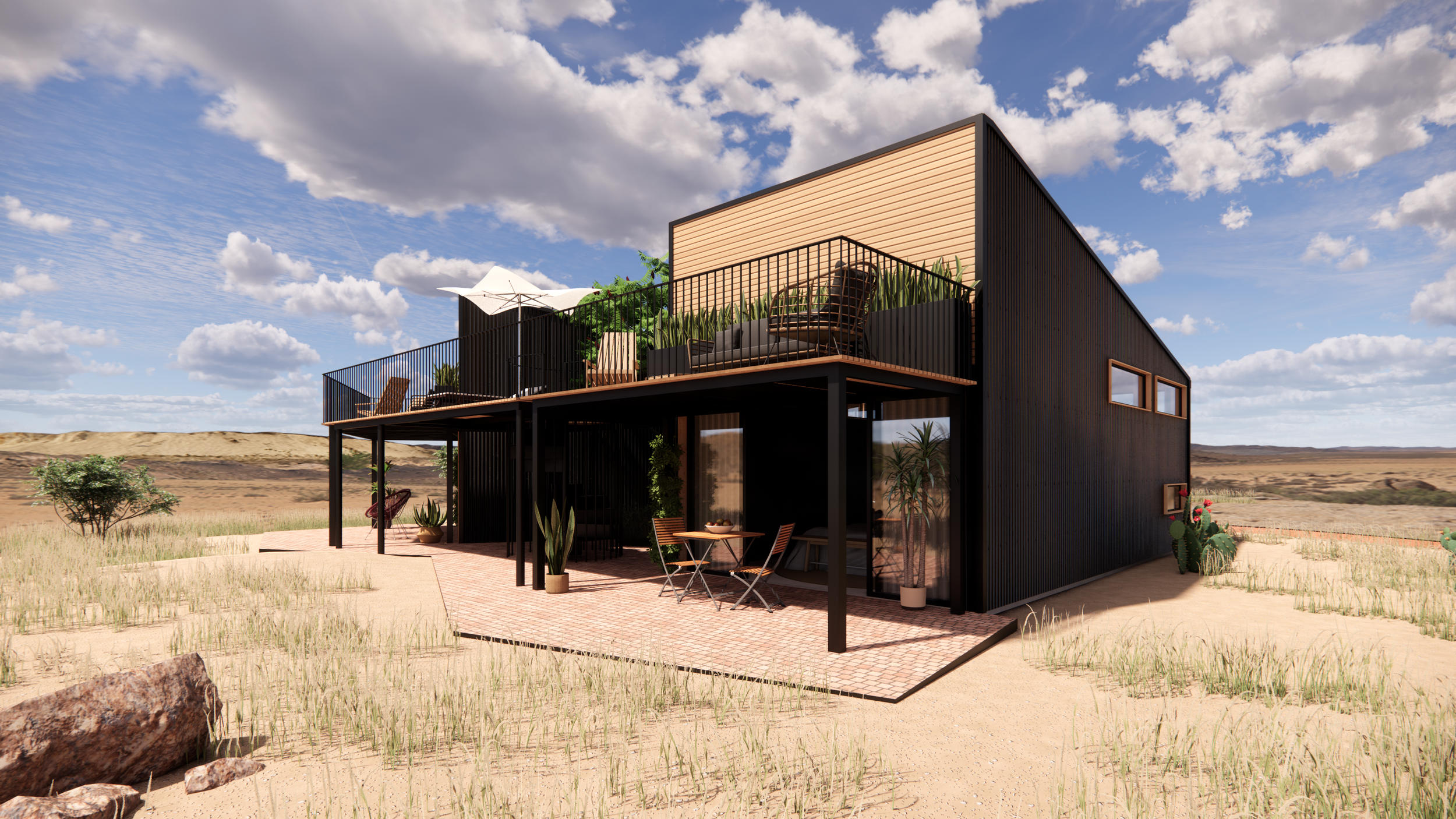 Casas gemelas que forman parte de un complejo de pilates y yoga para que se alojen los alumnos. Se ubica en un entorno natural de San Miguel de Allende en México. Diseñado por MOR Studio