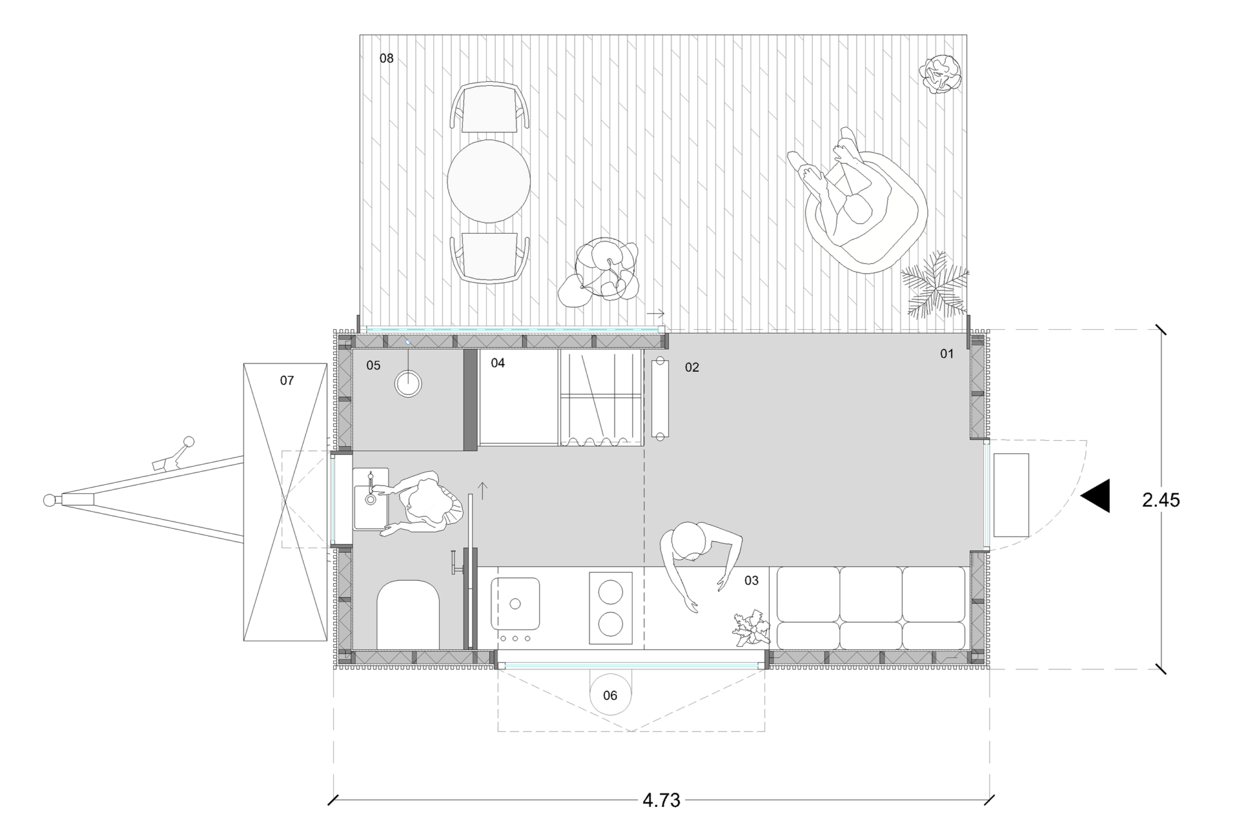 Plano de cabina móvil para la playa. Diseñado por MOR Studio