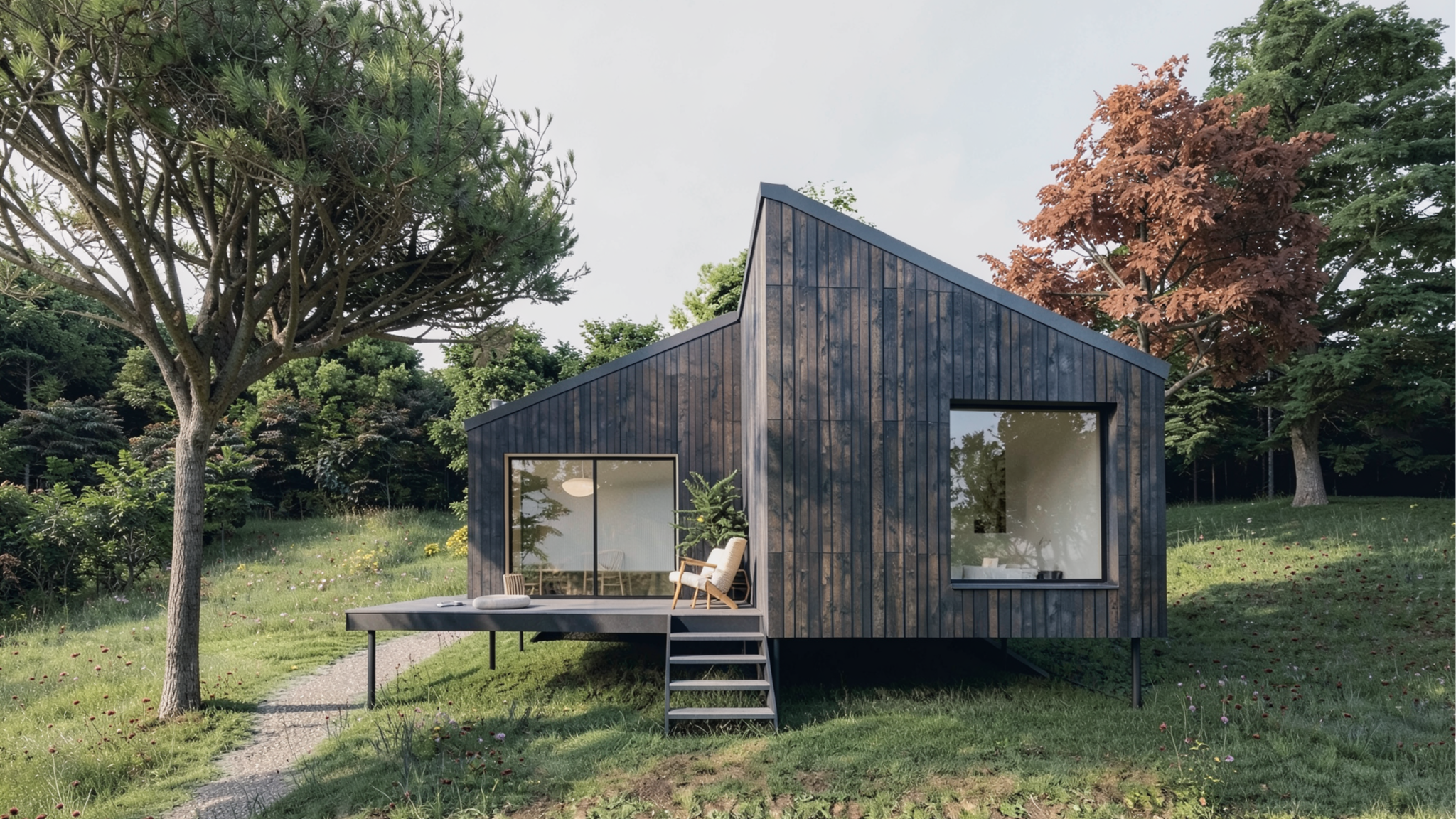 Casa de madera prefabricada, ubicada en la naturaleza en un pueblo de España, Diseñada por MOR Studio