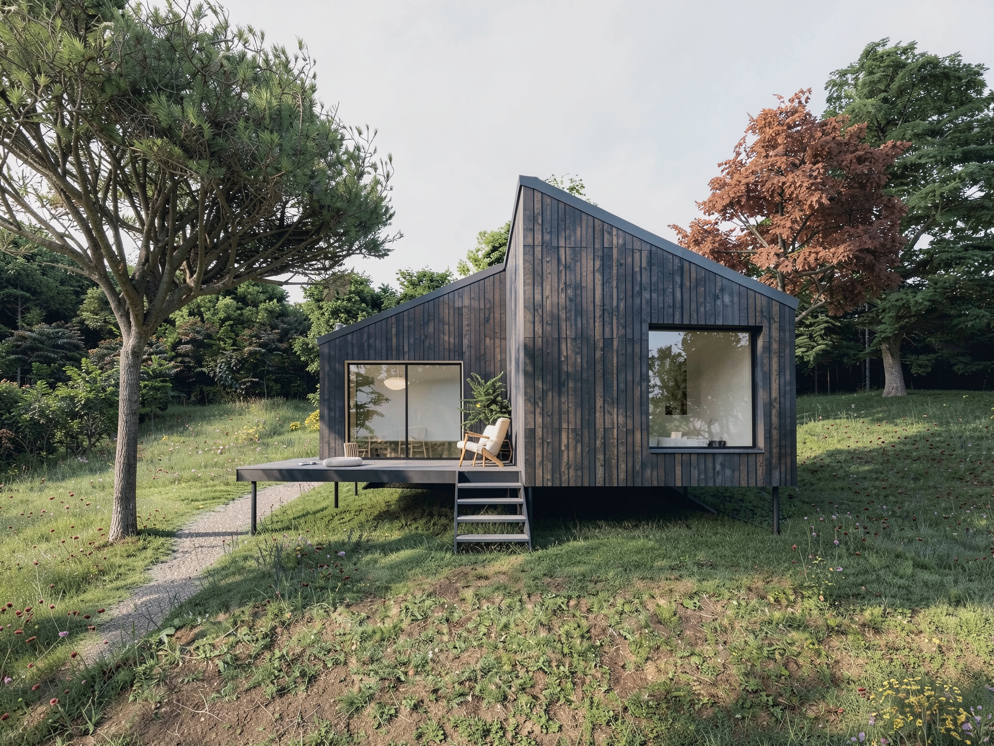 Casa de madera prefabricada, ubicada en la naturaleza en un pueblo de Leon en España, Diseñada por MOR Studio