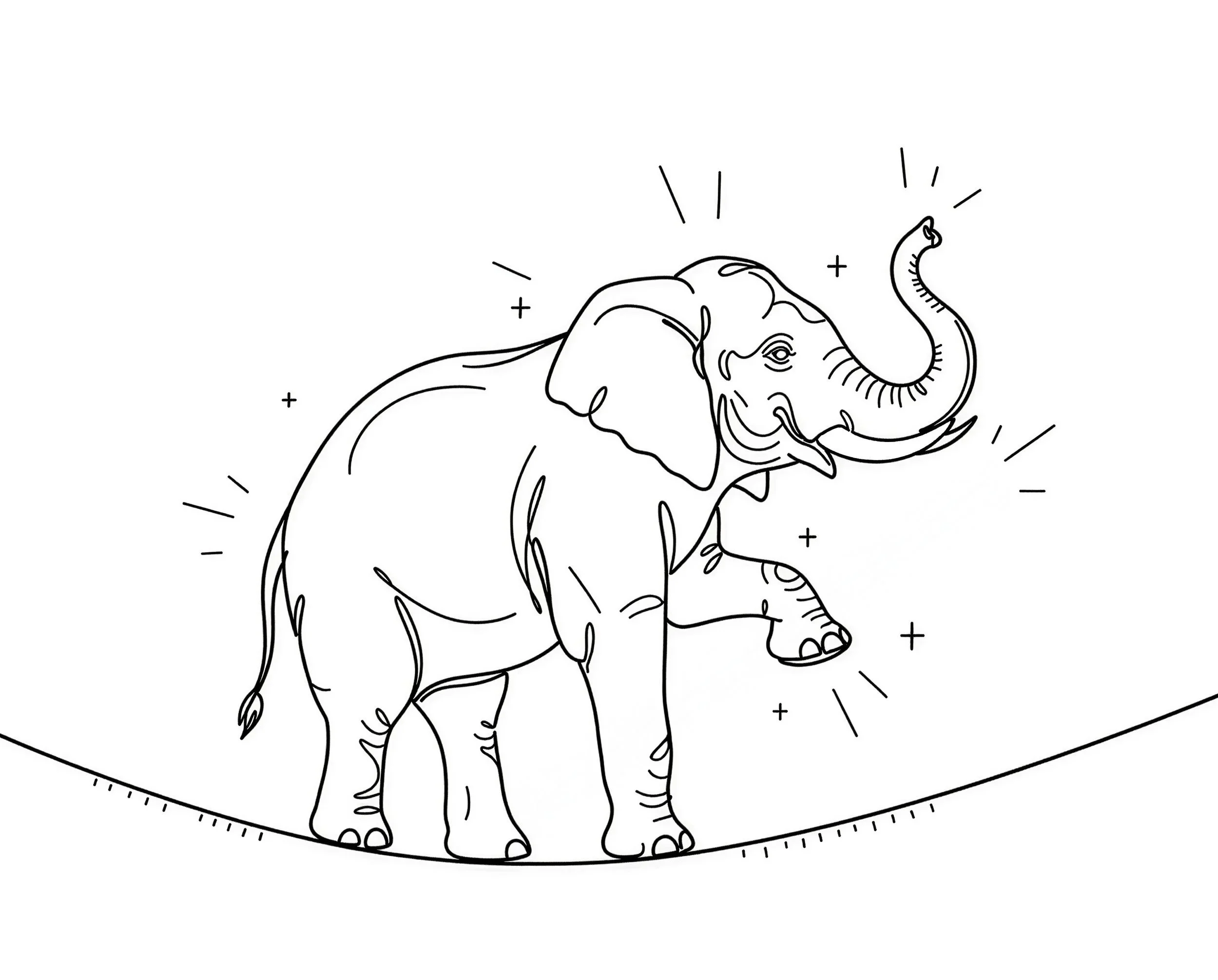 Elephant walking on a tight rope