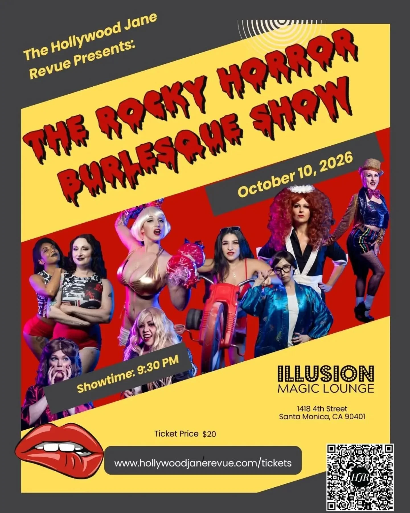 October 10th! The Hollywood Jane Revue is taking over Illusion Magic Lounge for a night that will thrill you, chill you, and fulfill you! The Rocky Horror Burlesque Show is back! We've been bringing Rocky Horror Burlesque to Los Angeles since 2014, a