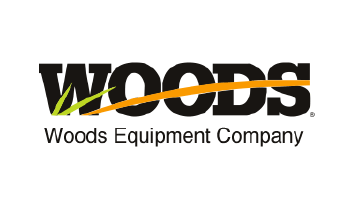 Woods Equipment Company logo with stylized green and orange graphics.