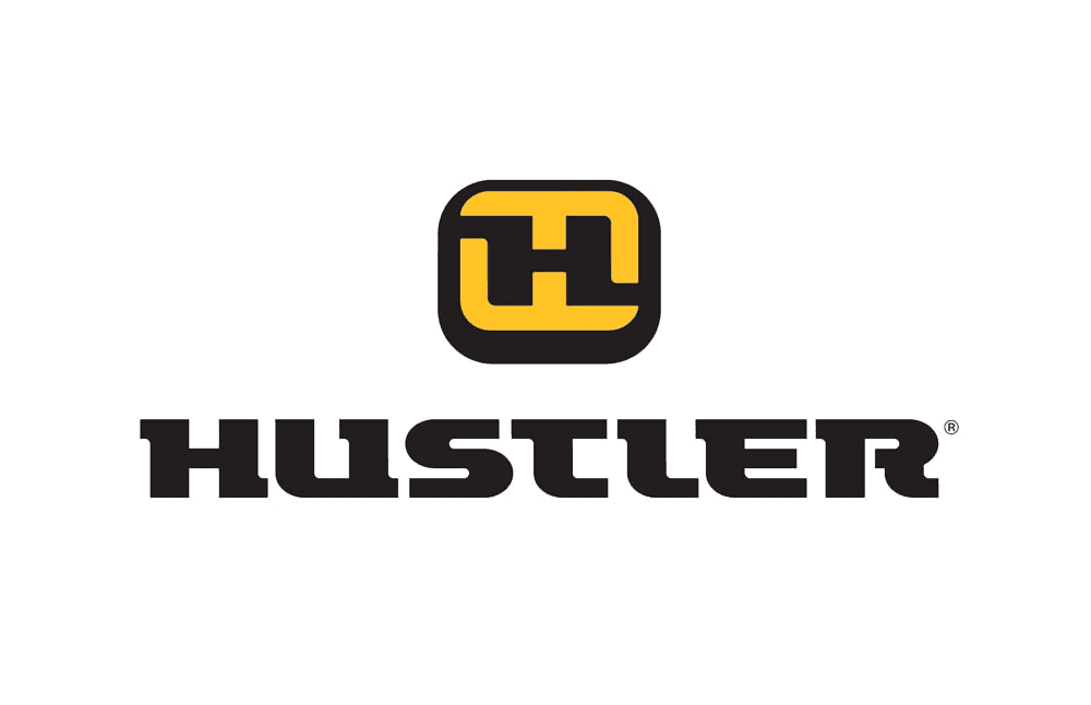 Hustler logo with a stylized 'H' in a yellow and black badge above the word "Hustler" in bold black letters.