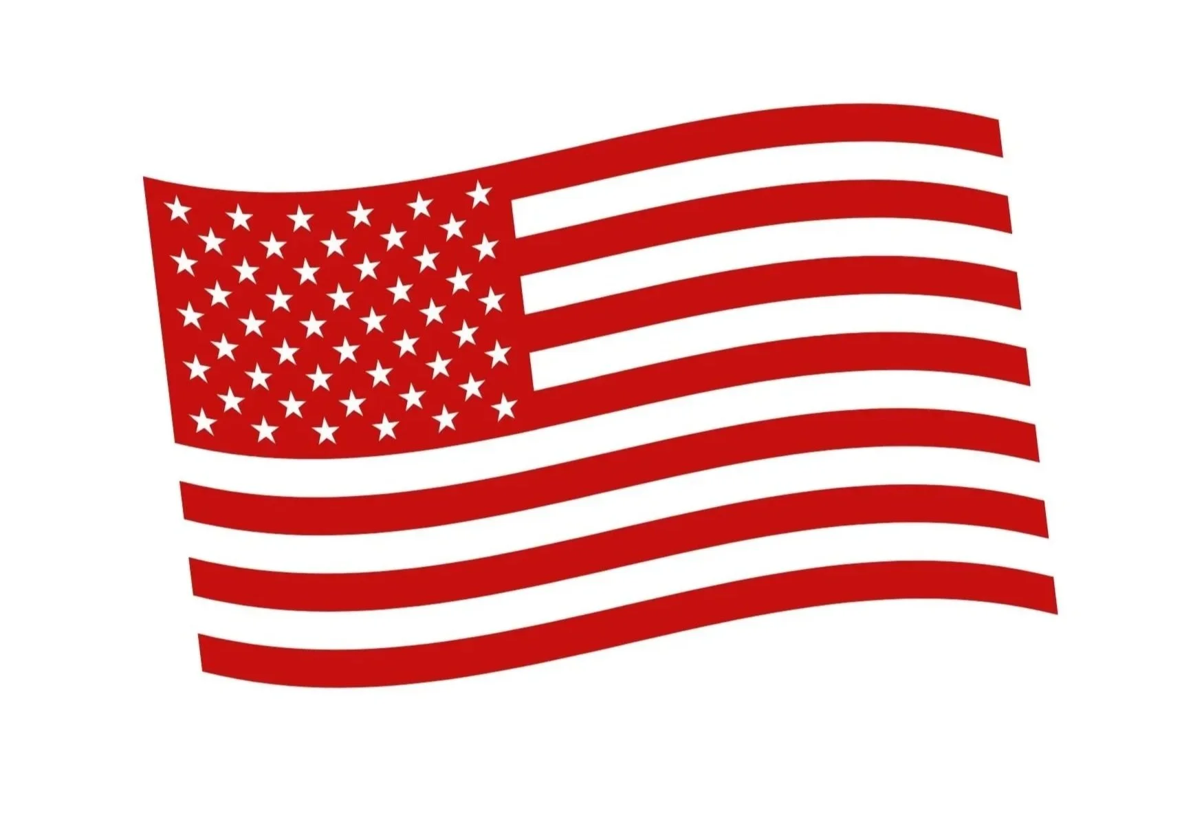 American flag with red and white stripes and white stars on a blue field, waving in the wind.
