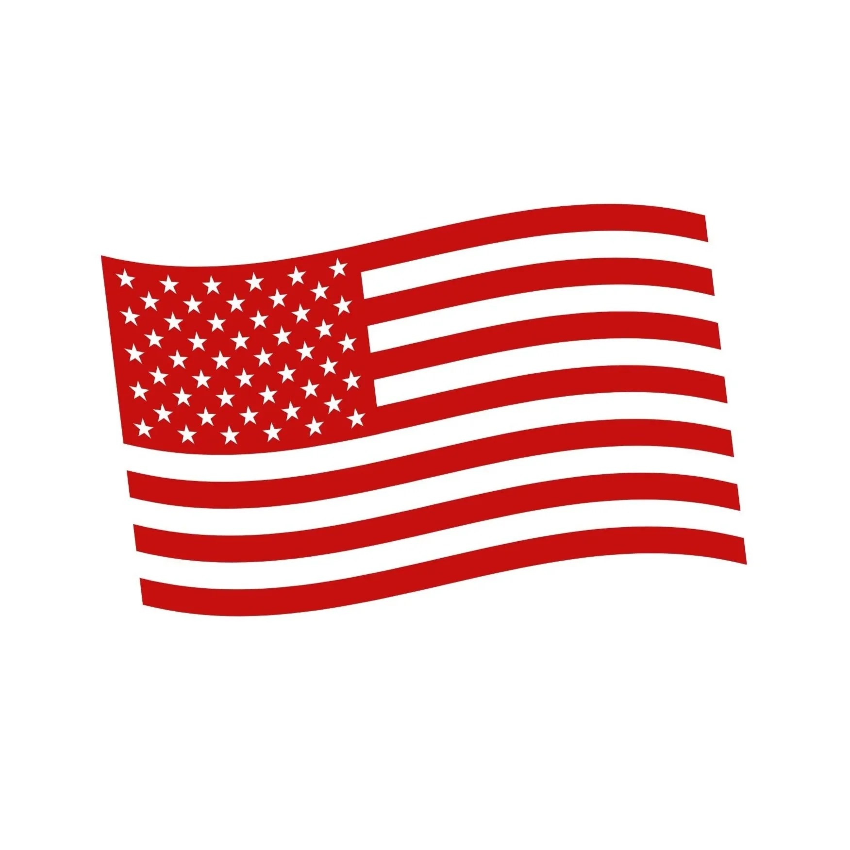 An American flag waving in the wind with a white background.