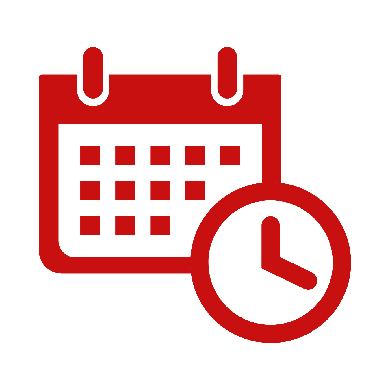Calendar icon with a clock overlay, symbolizing scheduled time or appointment.