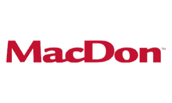 Mac Don logo with red text on a black background.