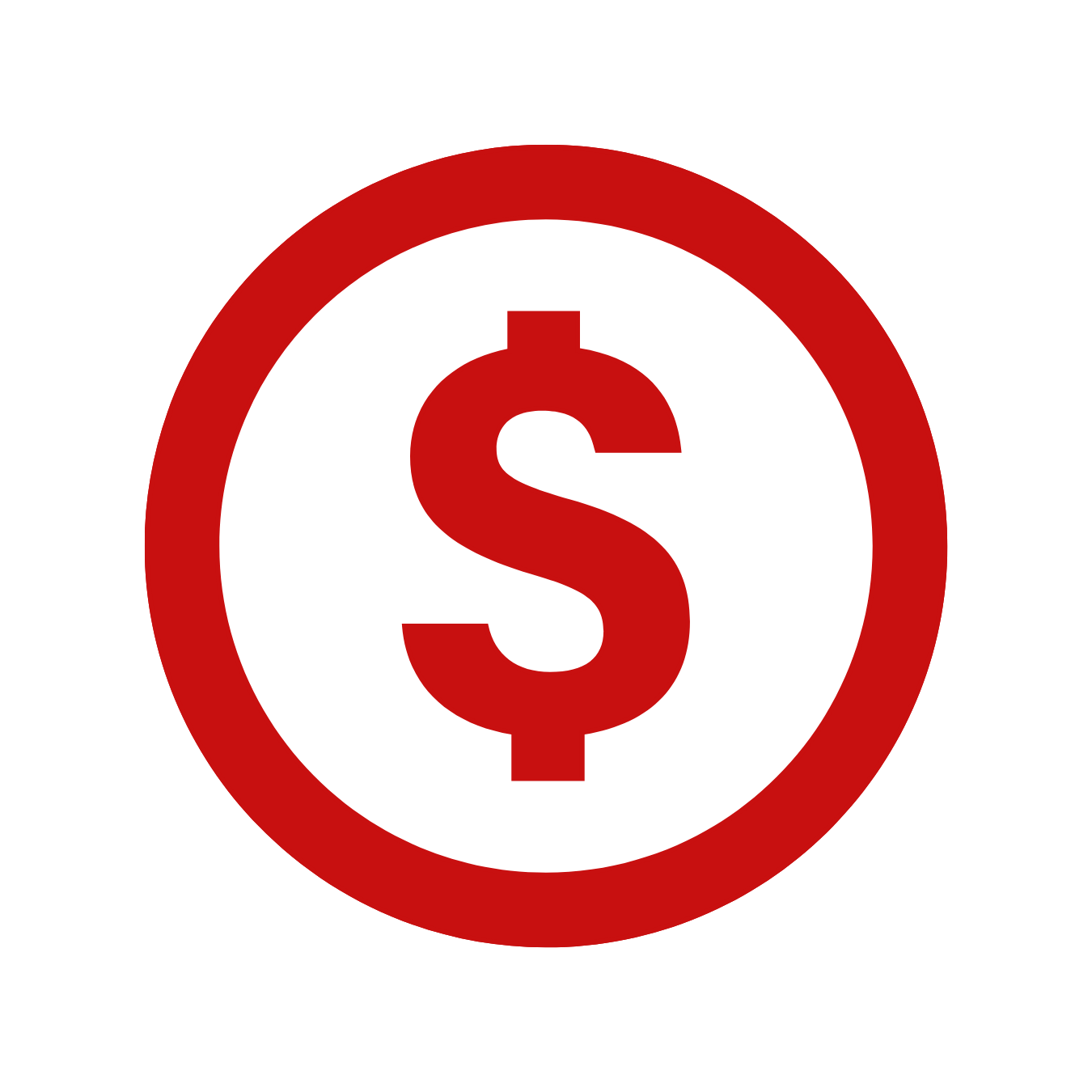 A red and white circular sign with a large red dollar sign in the center.