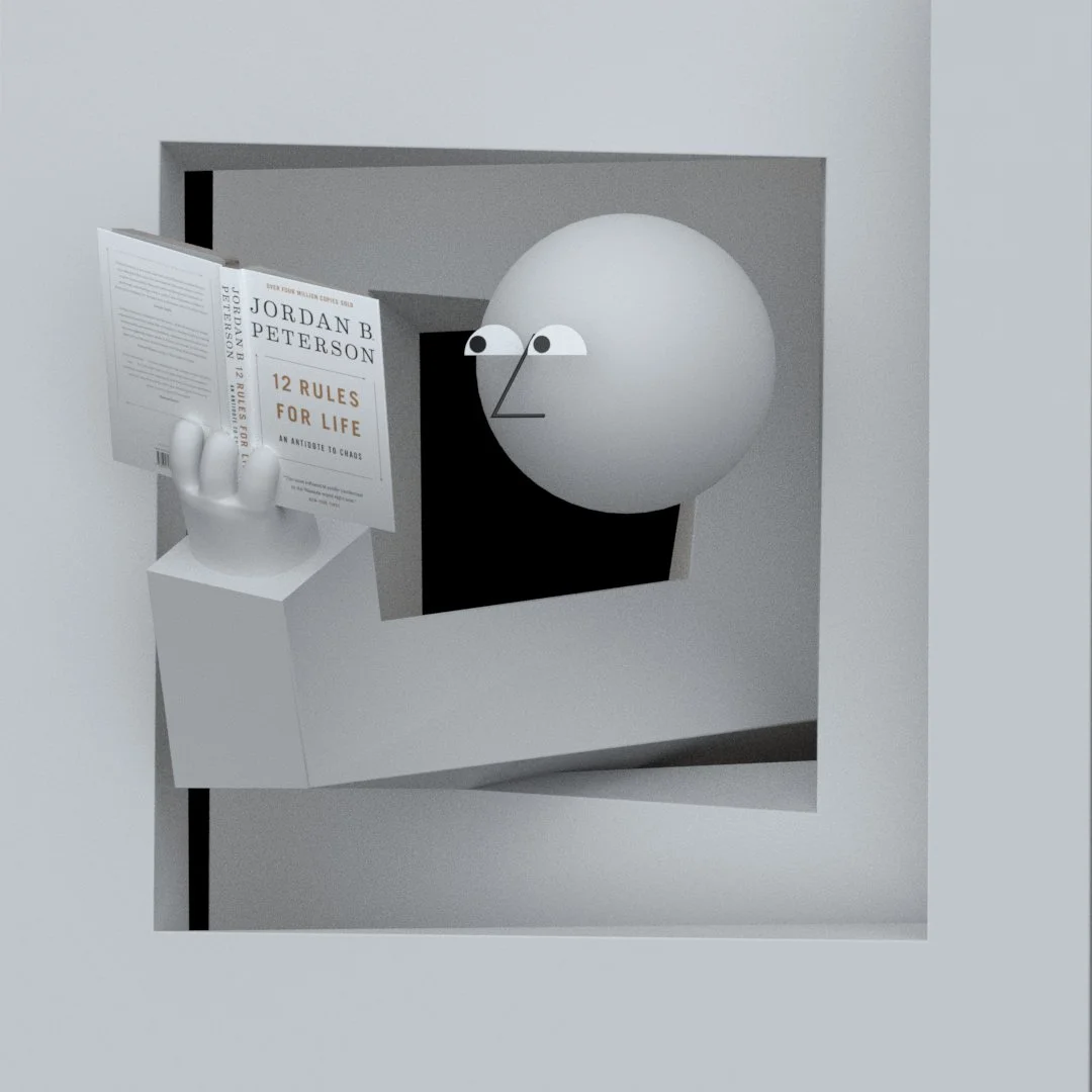 3D editorial illustration inspired by 12 Rules for Life by Jordan B. Peterson.