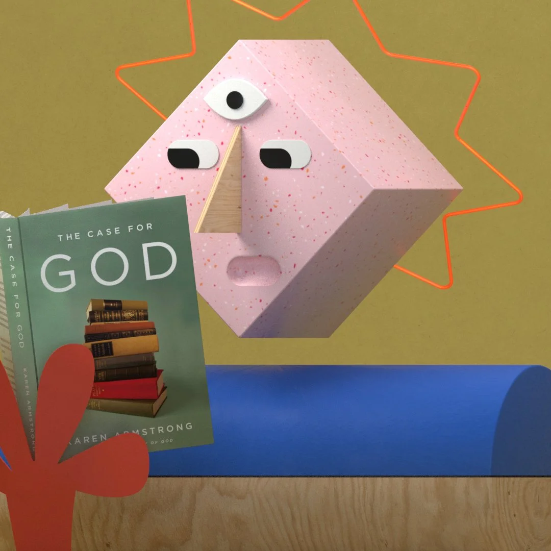 3D editorial illustration inspired by The Case for God by Karen Armstrong.