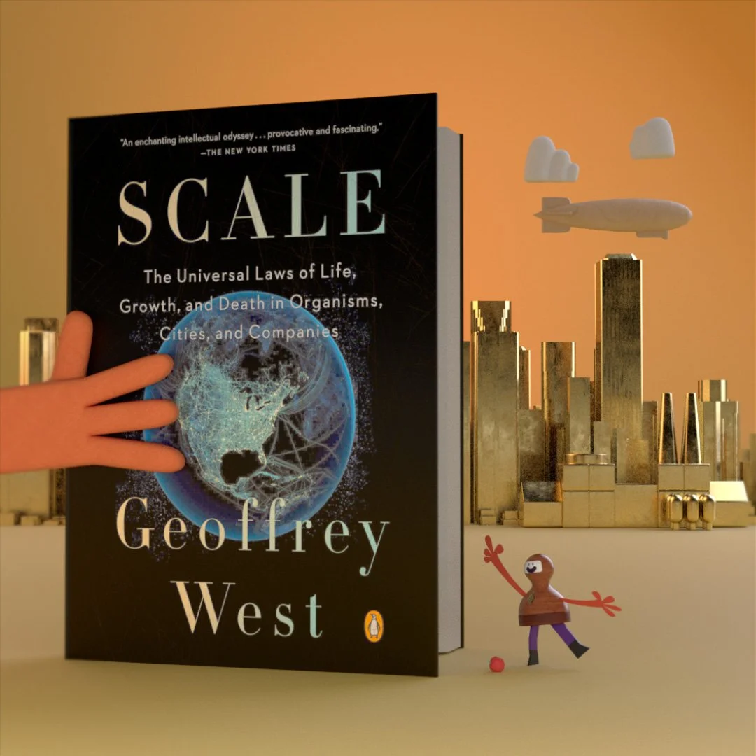 3D editorial illustration inspired by Scale by Geoffrey West.