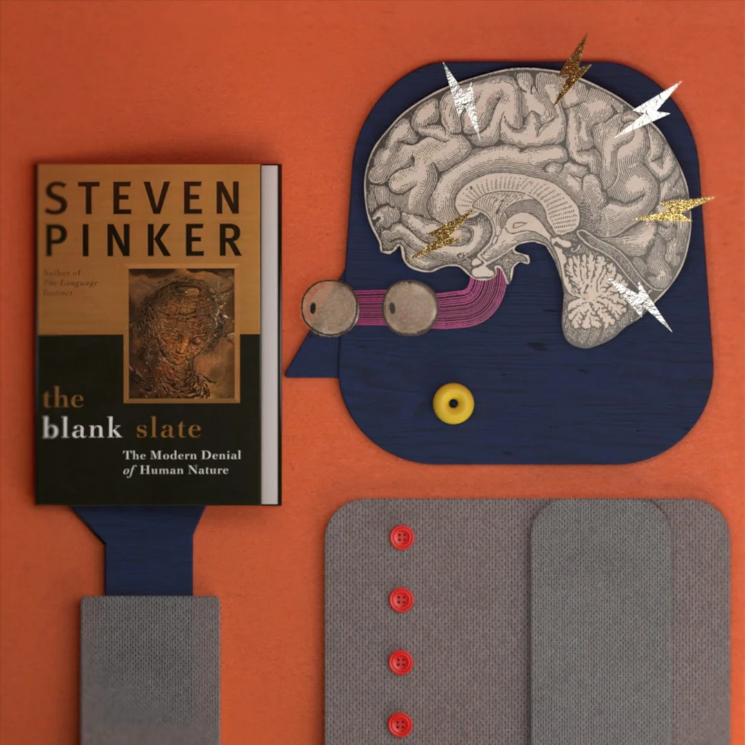 3D editorial illustration inspired by The Blank Slate by Steven Pinker.