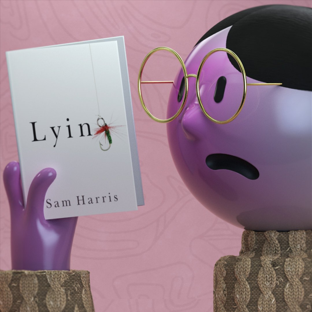 3D editorial illustration inspired by Lying by Sam Harris.