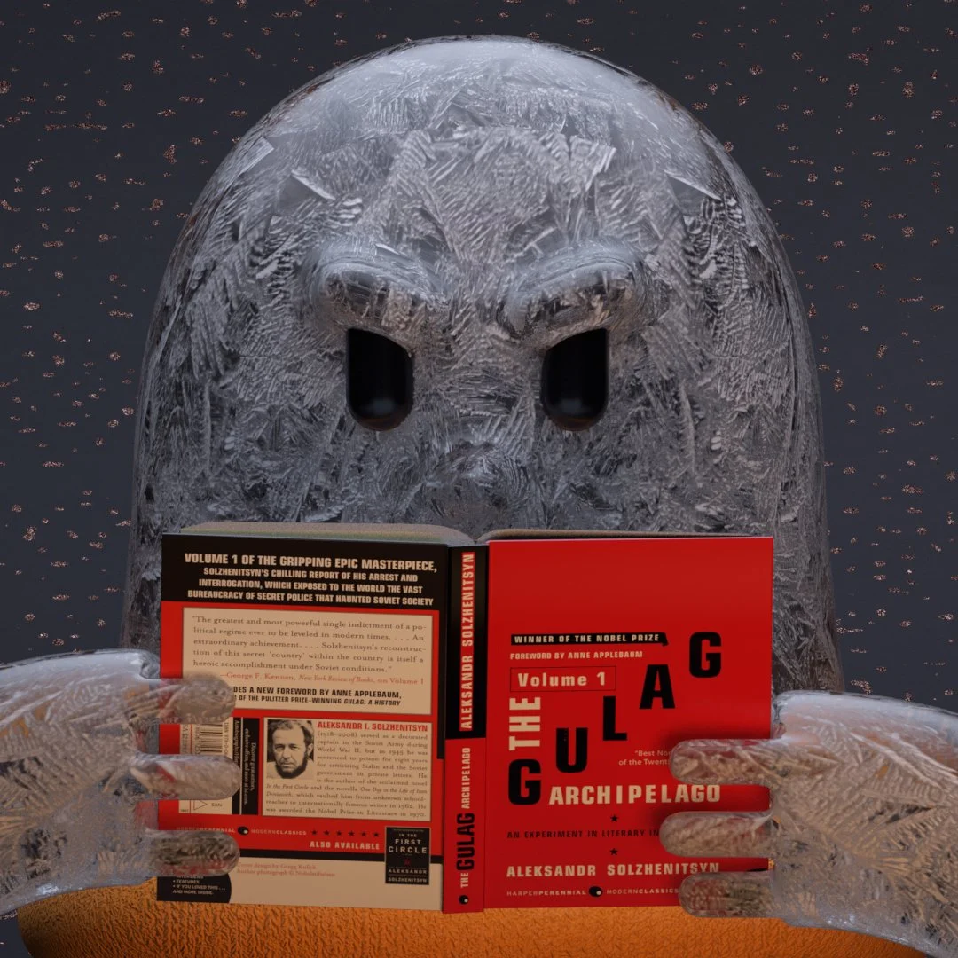 3D editorial illustration inspired by The Gulag Archipelago: Volume One by Aleksandr Solzhenitsyn.