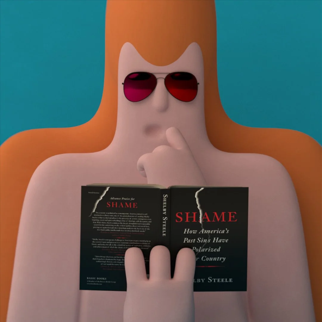3D editorial illustration inspired by Shame by Shelby Steele.