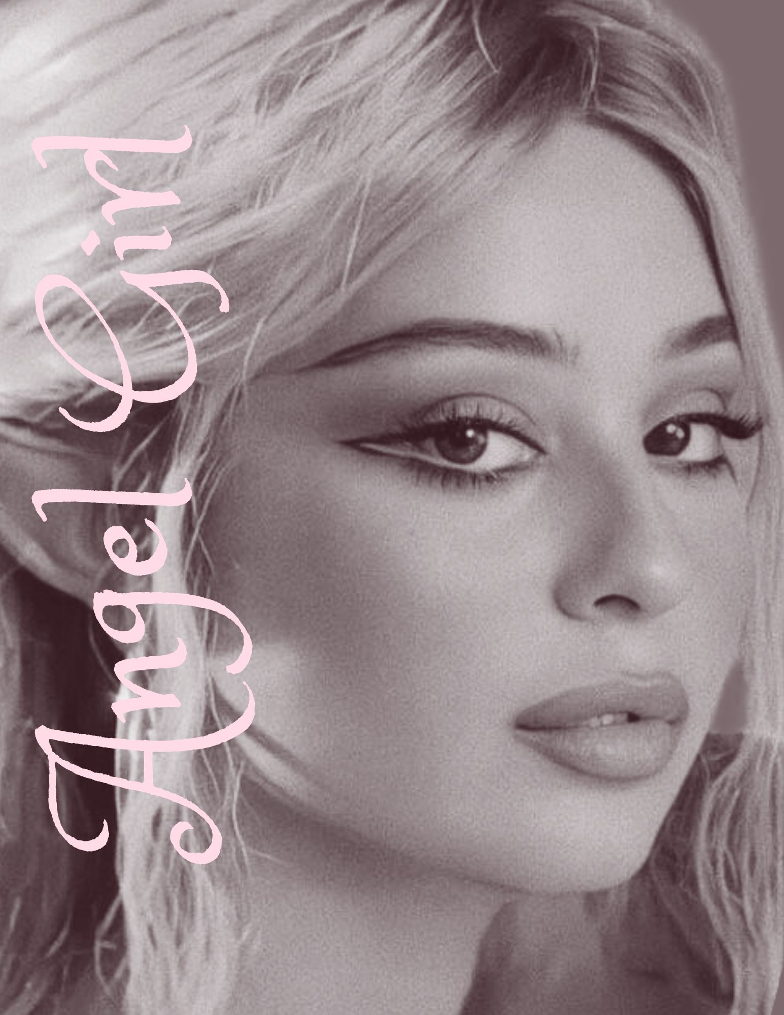 A close-up black and white photo of a woman with blonde hair, with a pink cursive text overlay reading 'Meet Jett.'