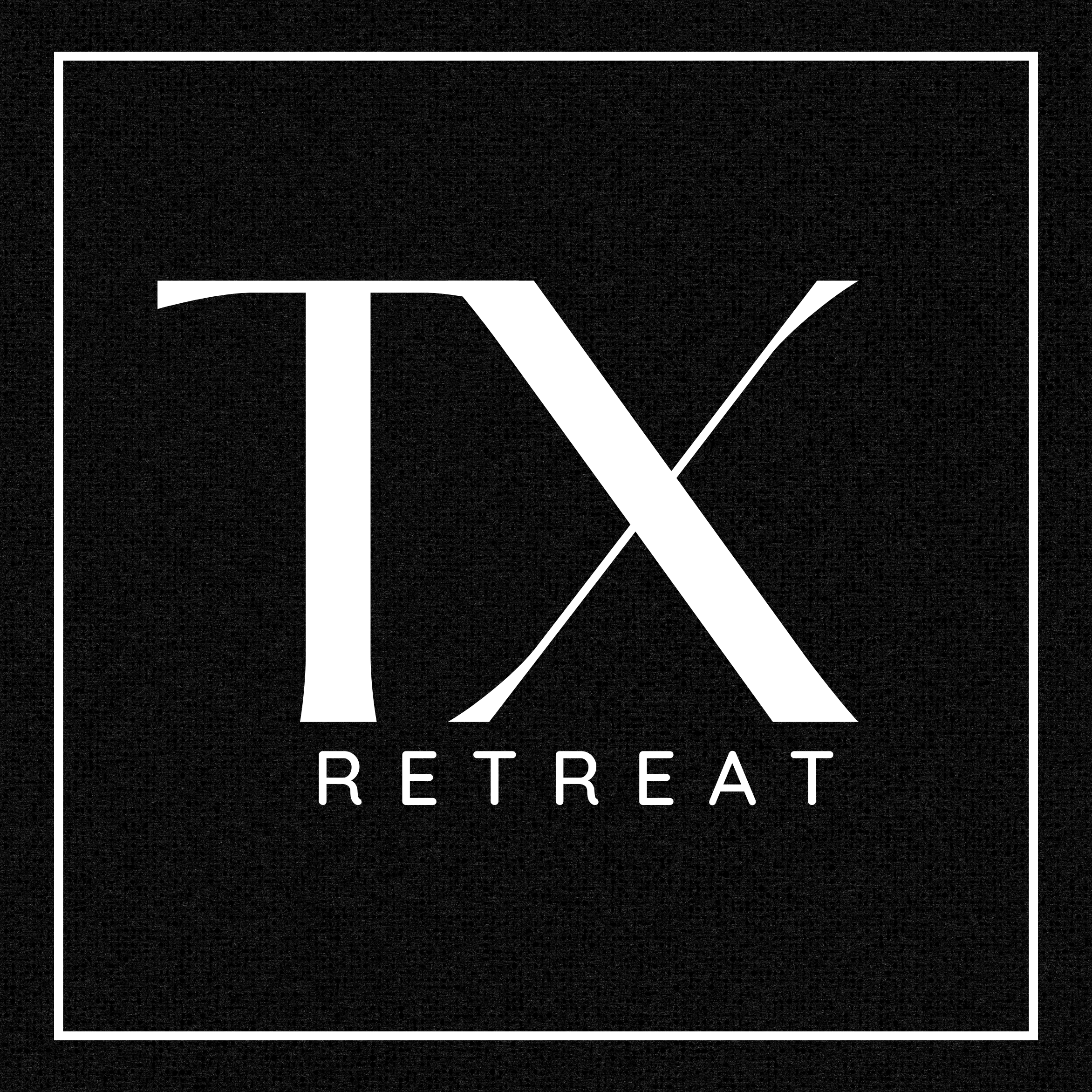 Black background with a rectangular white border and the words "TV RETREAT" in white, stylized font.