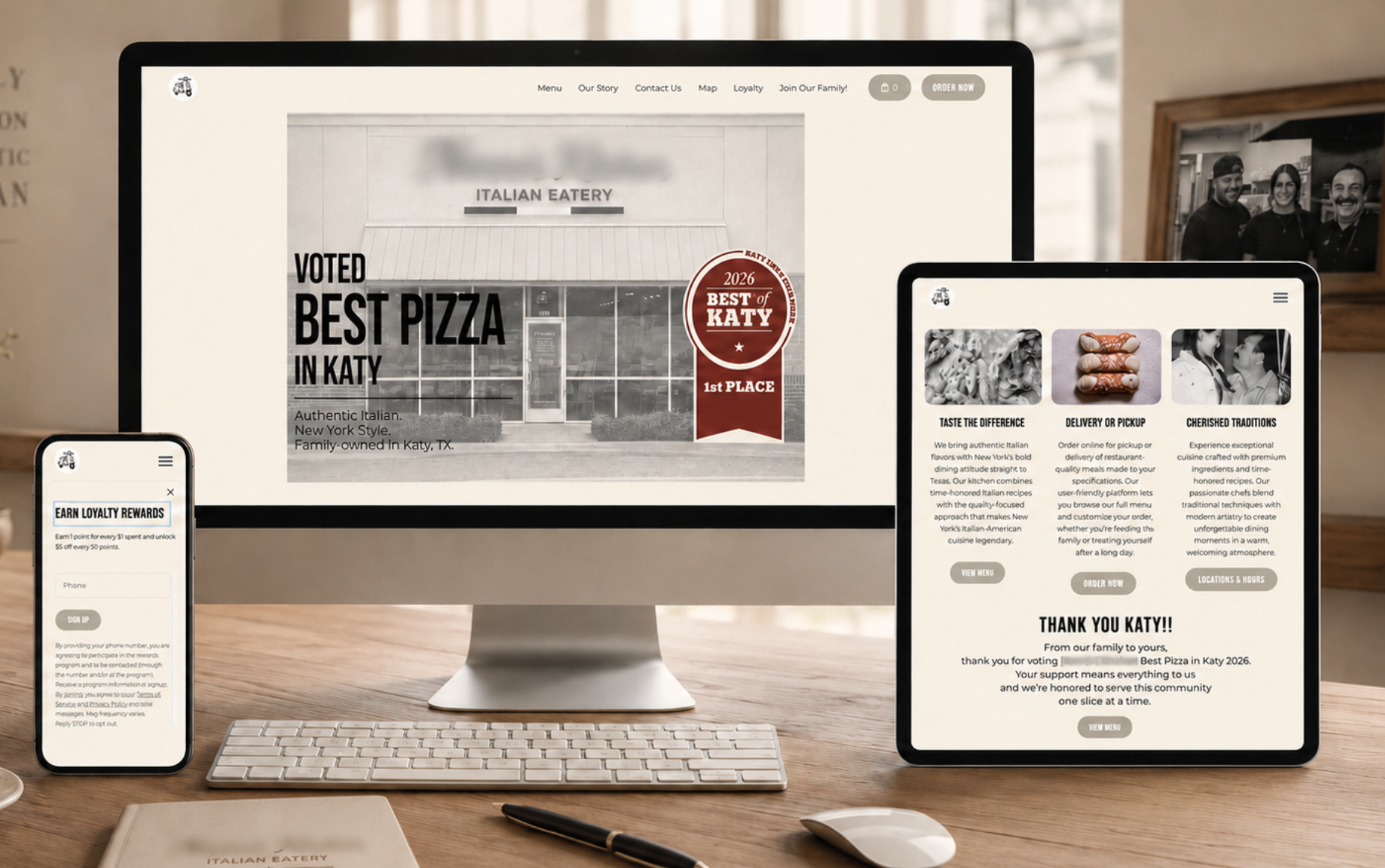 This restaurant website project was designed to reflect the warmth and tradition of a family-owned Italian eatery while keeping the guest experience simple and easy to navigate. The layout uses neutral colors, clean sections, and family-focused story