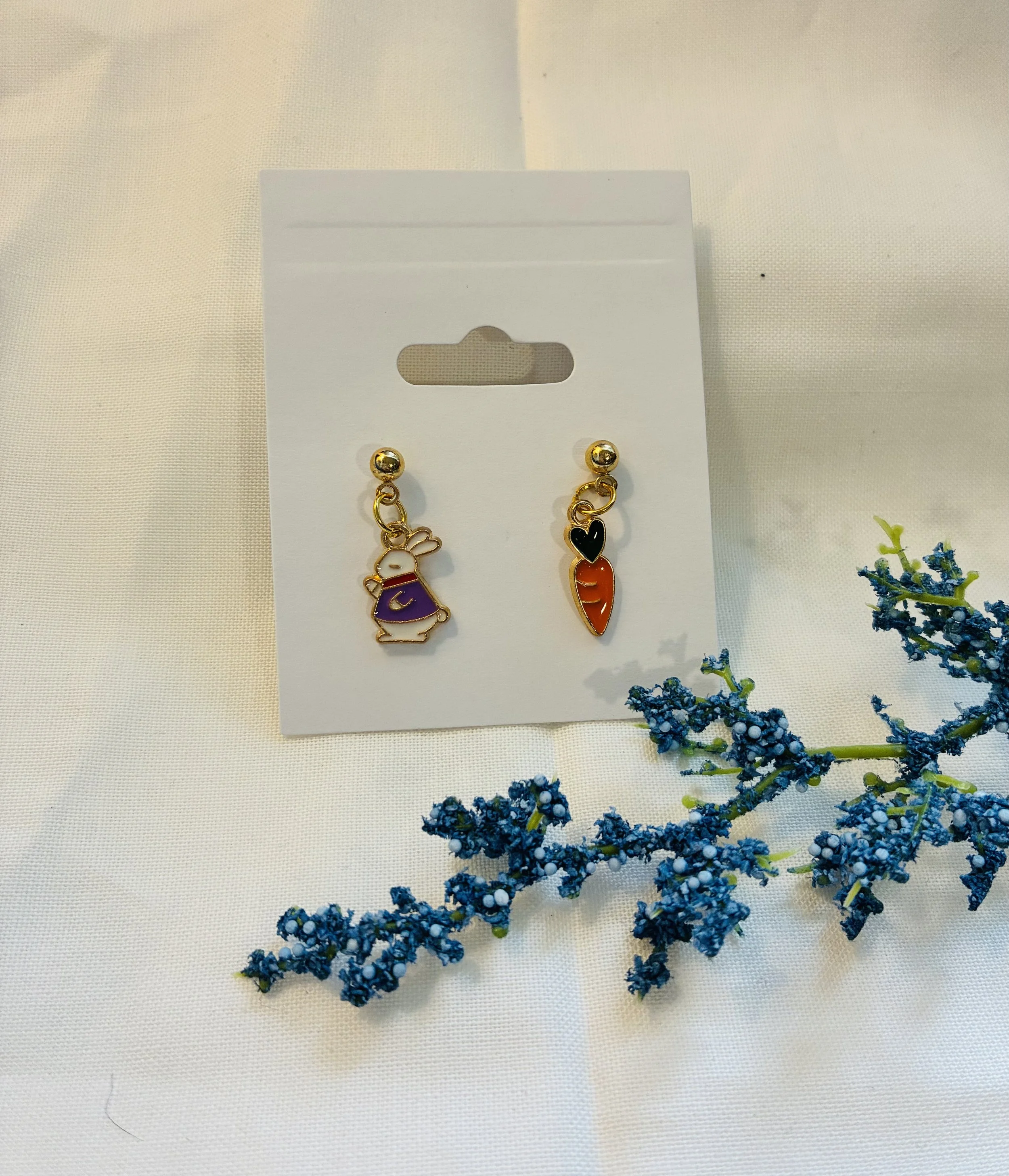 Bunny & Carrot mismatched earrings