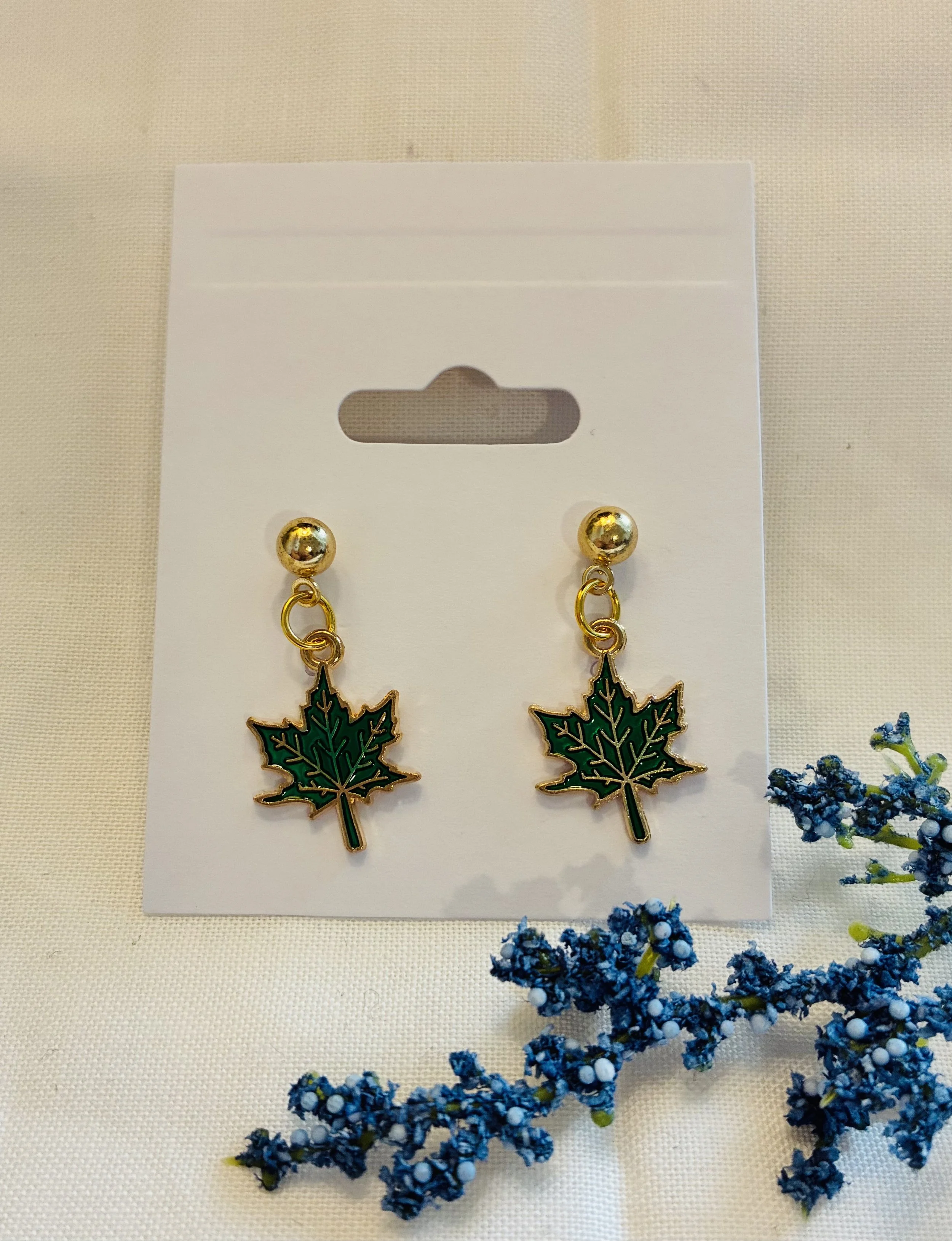 Green Maple leaf earrings H/a