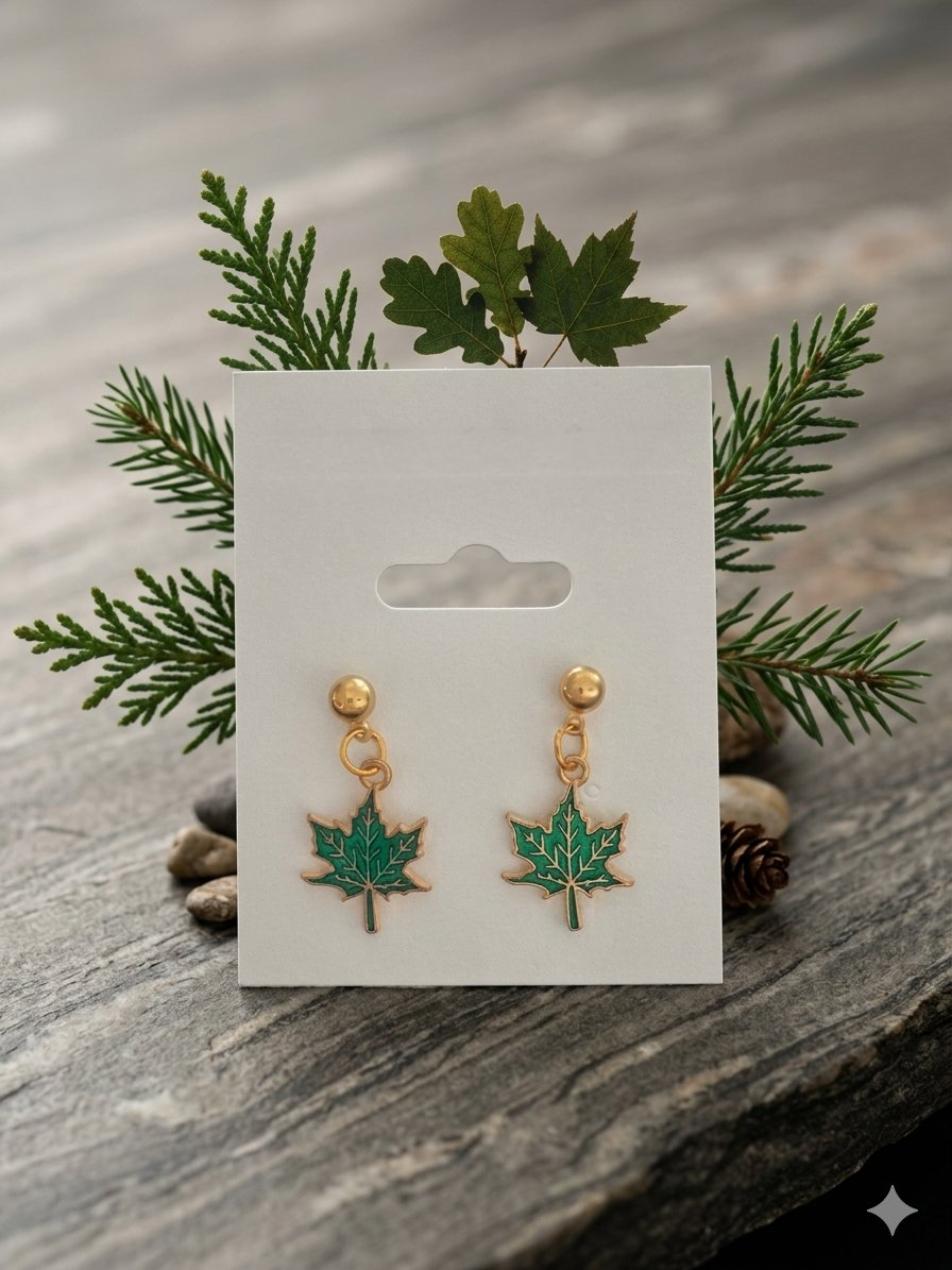 Green Maple leaf earrings H/a