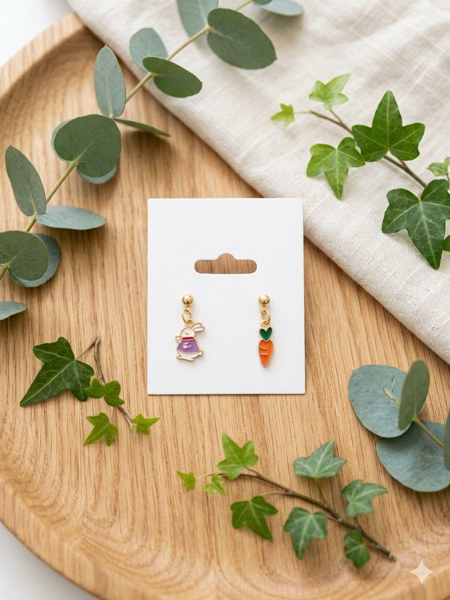 Bunny & Carrot mismatched earrings