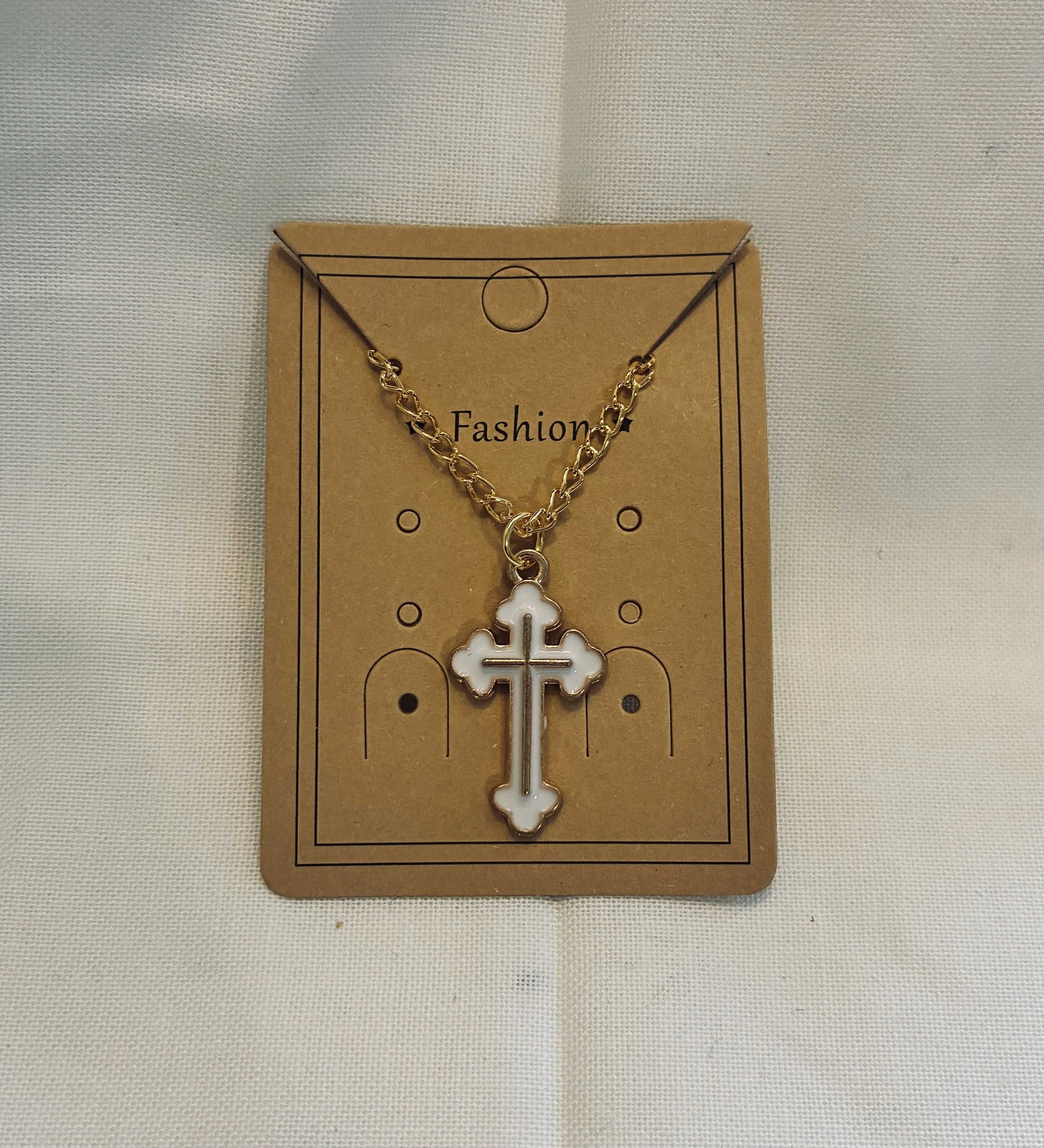 White Cross Necklace 18"