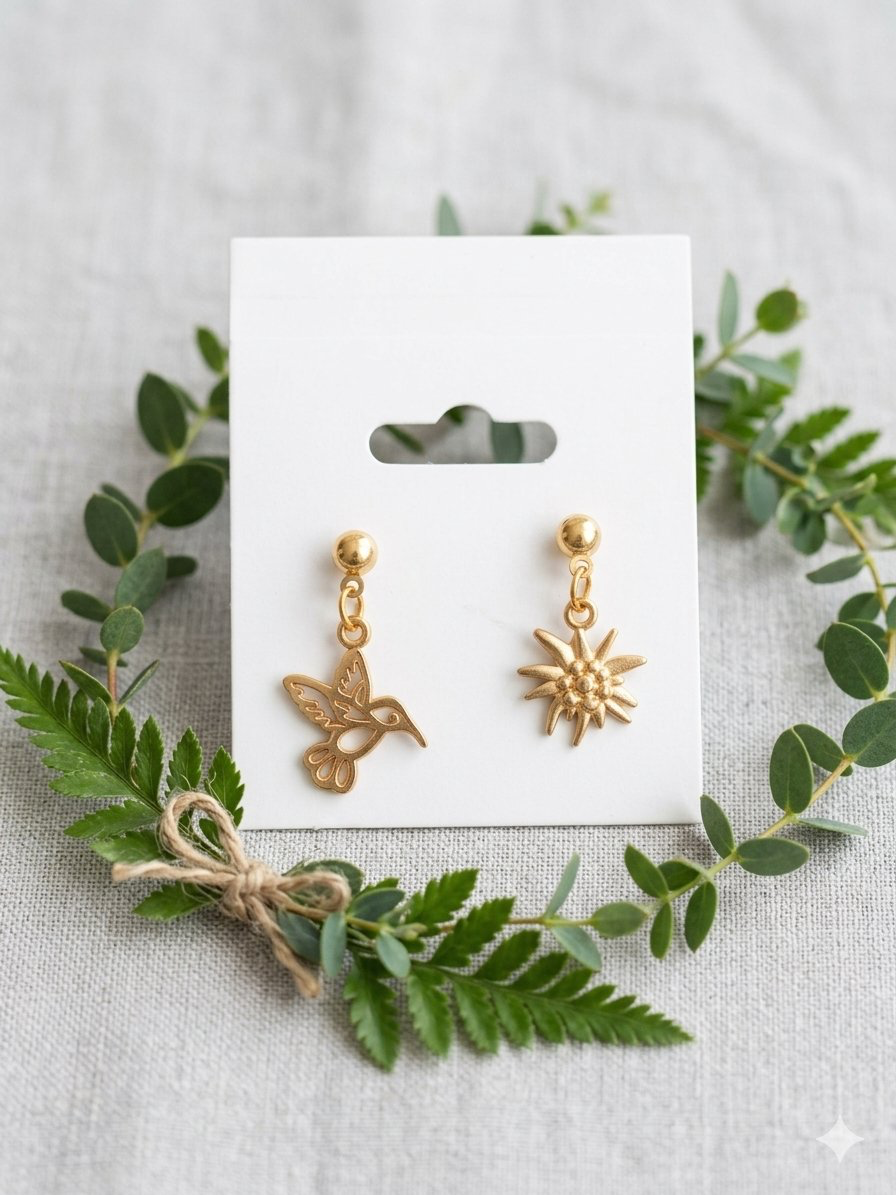 Hummingbird & Flower earrings H/a
