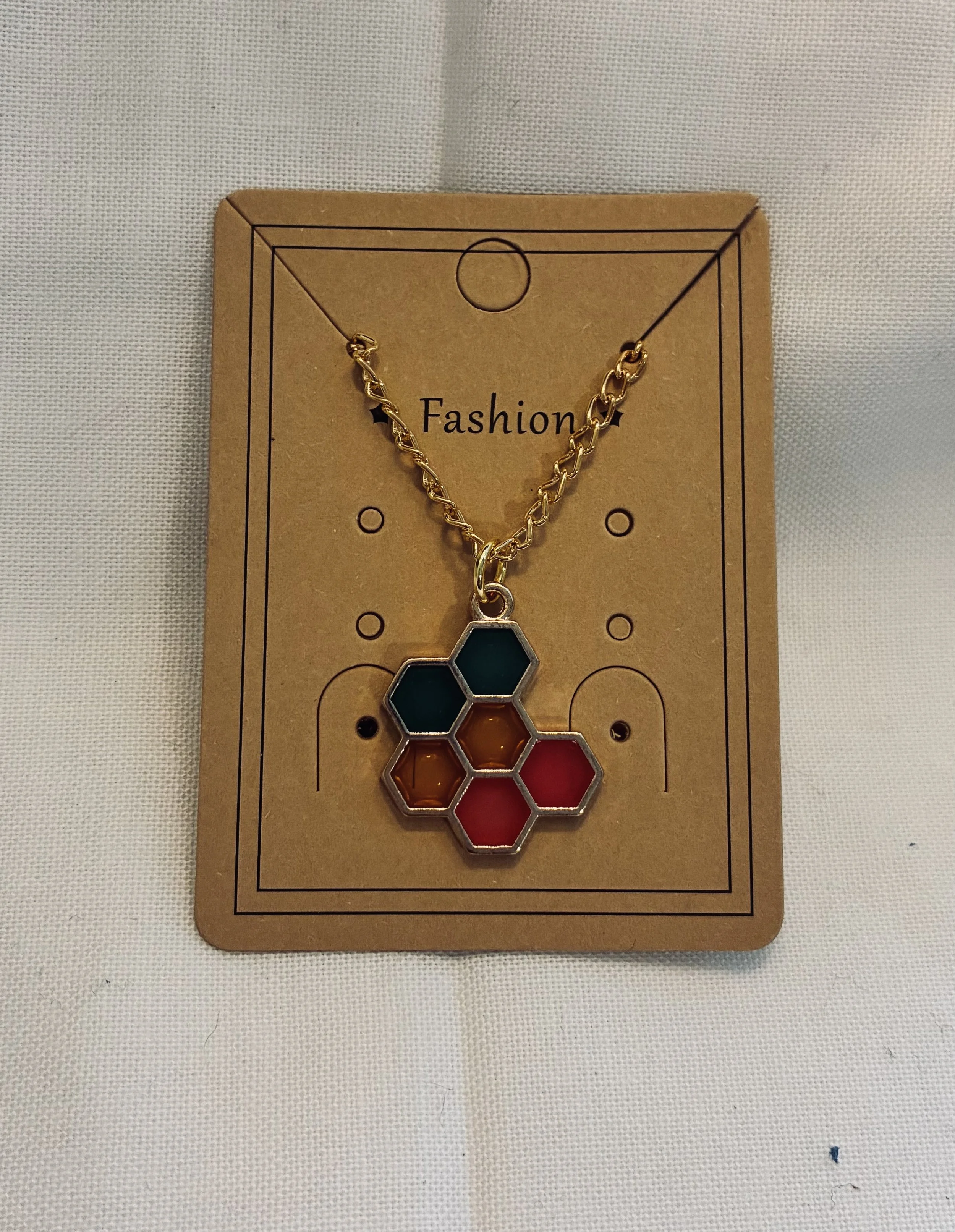 Gold Plated Colored Beehive Necklace 18"