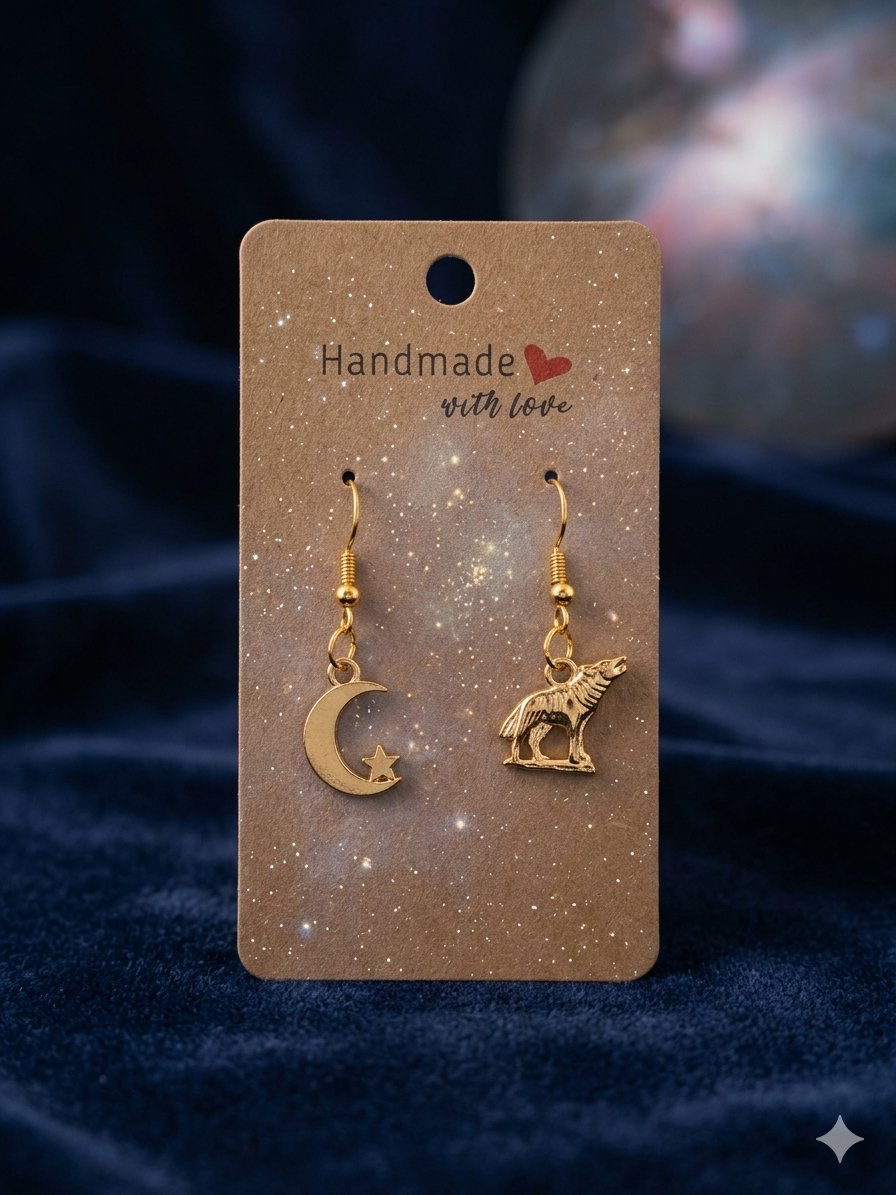 Howling Wolf & Moon mismatched earrings