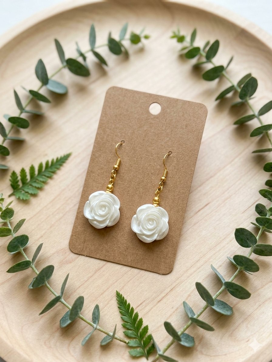White Rose Earrings