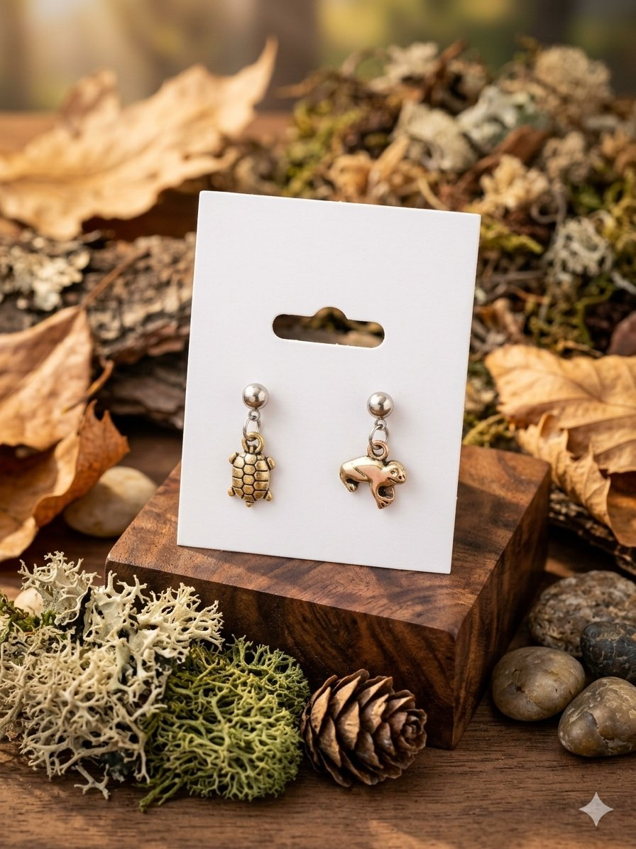 Turtle & Frog mismatched earrings H/a