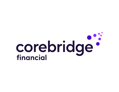 Corebridge Financial logo with purple dots forming a swoosh design.